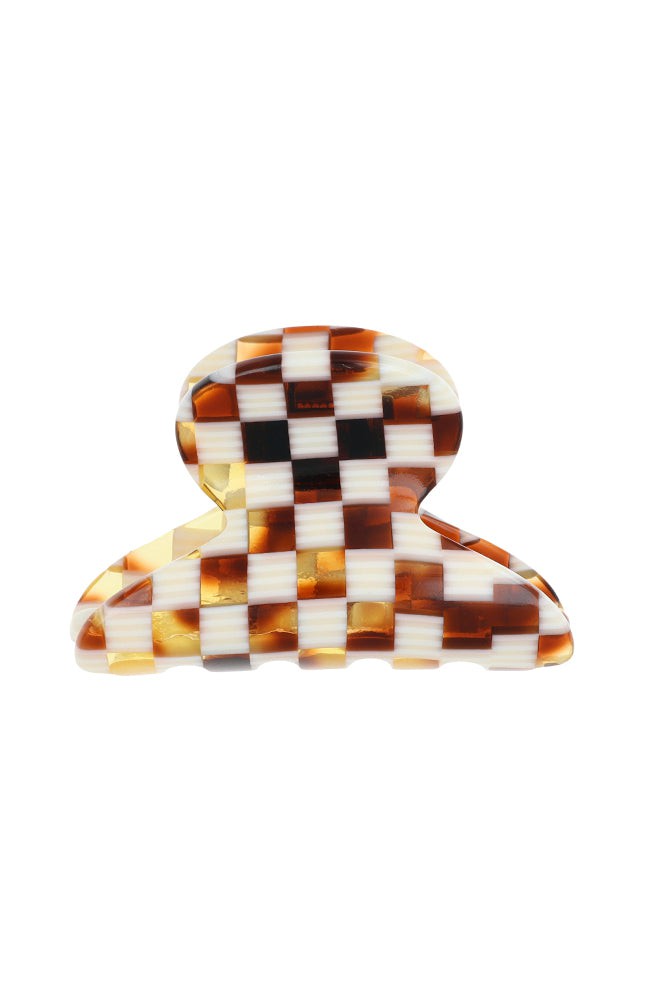 Mini, French claw hair clip ideal for fine hair or small sections - Mini Couture French Claw Clip, Damier, checkered tortoise and ivory.
