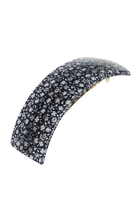 Navy & white flower print large barrette for thick hair, Kylie Rectangle Volume Barrette by France Luxe