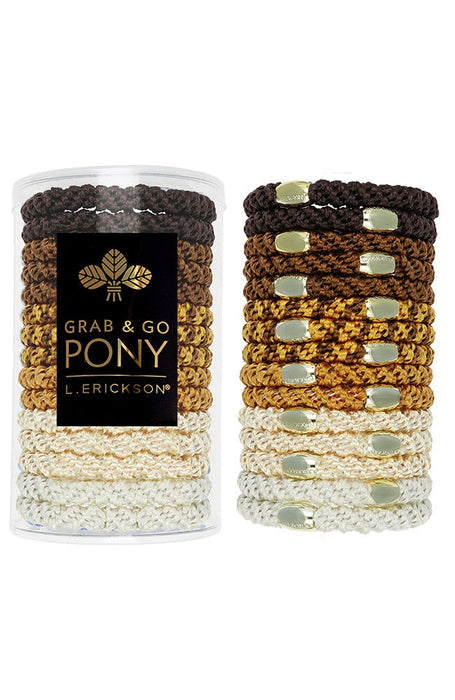 Grab & Go Pony Tube, 15 Hair Ties - Metallic Bead