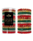 L. Erickson hair ties, 15 pack of Grab & Go  Pony Tube, Thick, red, green, metallic gold hair bands.