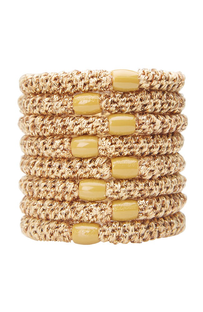 Thick, Gold Hair Ties by L. Erickson, 8 Grab and Go Ponytail Holders, strong hold for thick hair.