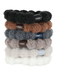 L. Erickson hair ties, 6 pack thick, bubble knit ponytail holders, black, brown, grey, white soft bands.