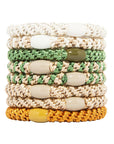 L. Erickson hair ties for thick hair on sale. 8 pack Grab & Go Ponytail Holders, Minimal Neutrals, Green, Beige, Yellow.
