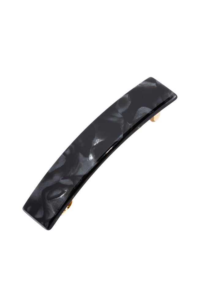 France Luxe medium, marbled pearlescent black barrette for women - Classic Rectangle Barrette, Nacro Black.