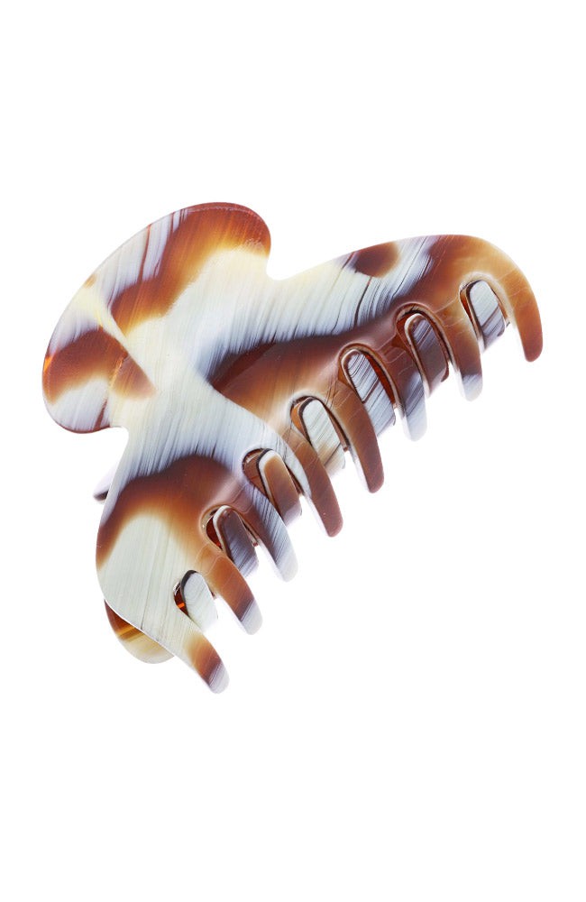 France Luxe medium, horn inspired blend of creamy ivory, warm caramel, and chestnut brown claw hair clip for women - Couture French Claw Clip, Natural Horn.