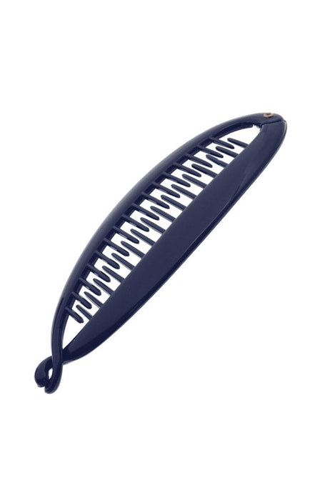 Navy Blue banana clip with interlocking clasp, for a cascading 80's hair style