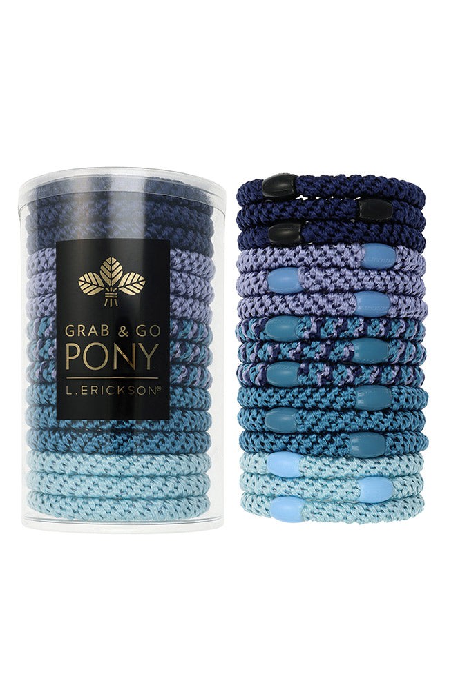 L. Erickson hair ties, 15 pack of Grab &amp; Go  Pony Tube, Thick, blue, aqua, navy, periwinkle, indigo hair bands.