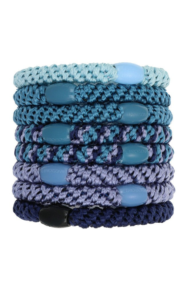 Thick, Blue Hair Ties by L. Erickson, 8 Grab and Go Ponytail Holders, strong hold for thick hair.