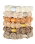 L. Erickson hair ties, 6 pack thick, bubble knit ponytail holders, ivory, beige, brown, tan soft bands.