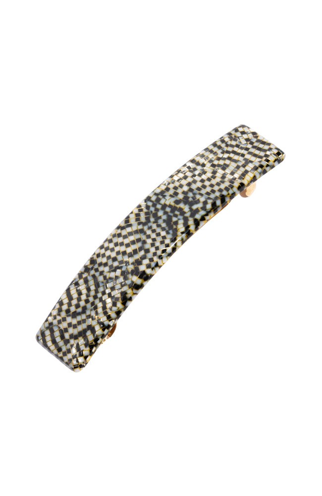 France Luxe medium, pixelated mosaic of silver with black barrette for women - Classic Rectangle Barrette, Opera Silver.