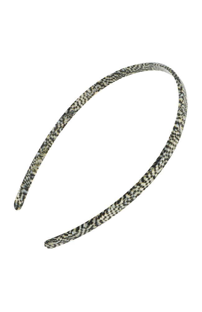 France Luxe thin, pixelated mosaic of silver with black headband for women - 1/4" Ultracomfort Headband, Opera Silver.