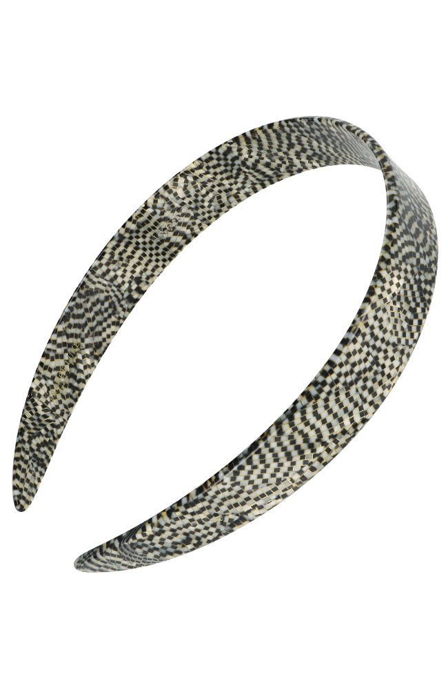 France Luxe wide, pixelated mosaic of silver with black headband for women - 3/4 Headband, Opera Silver.