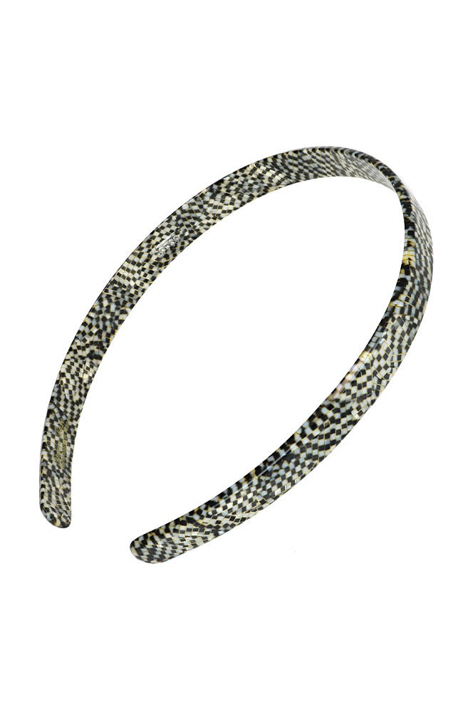 France Luxe comfortable, pixelated mosaic of silver with black headband for women - 1/2" Ultracomfort Headband, Opera Silver.
