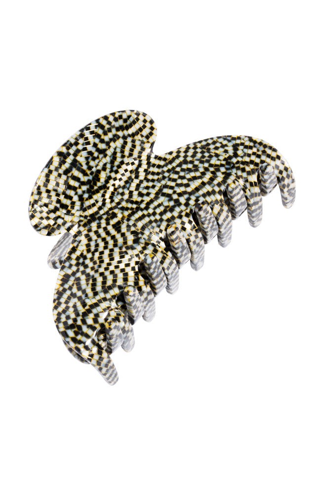 France Luxe medium, pixelated mosaic of silver with black claw hair clip for women - Couture French Claw Clip, Opera Silver.
