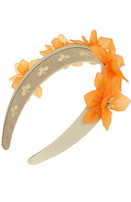 Orange flower headband for women, Violetta Headband, Tan by L. Erickson
