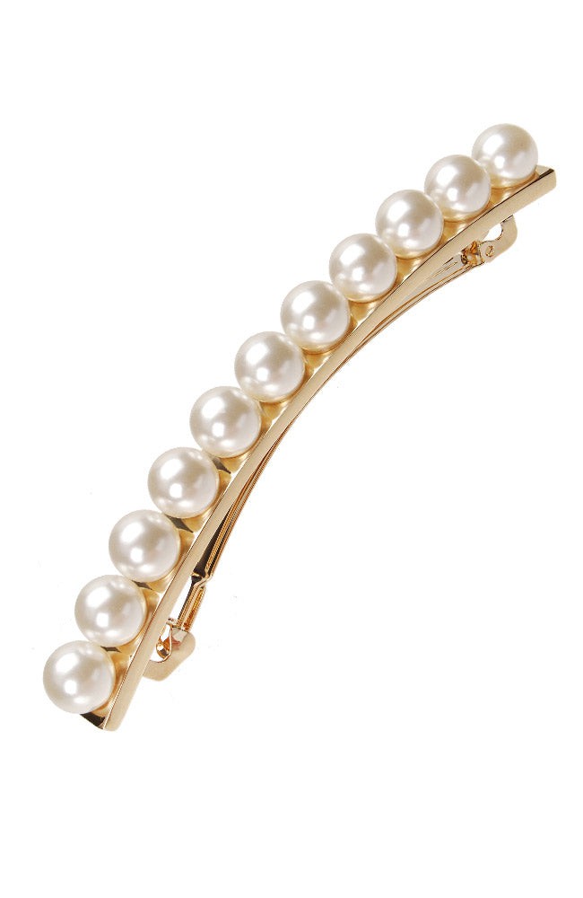 Long and Skinny Pearl Barrette with gold tone clasp | L. Erickson ...