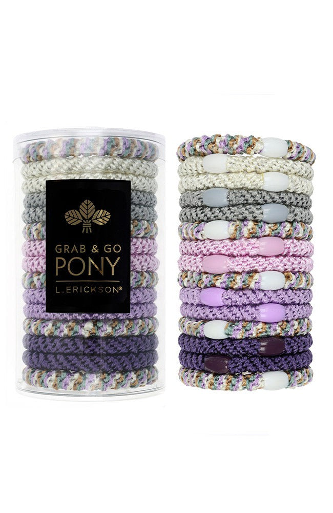 L. Erickson hair ties, 15 pack of Grab &amp; Go  Pony Tube, Thick, purple, pink, grey, ivory hair bands.