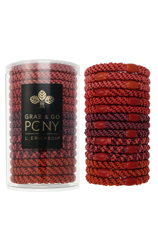 L. Erickson Red hair ties for thick hair on sale. 15 pack Grab & Go Pony Tube, Pomegranate.