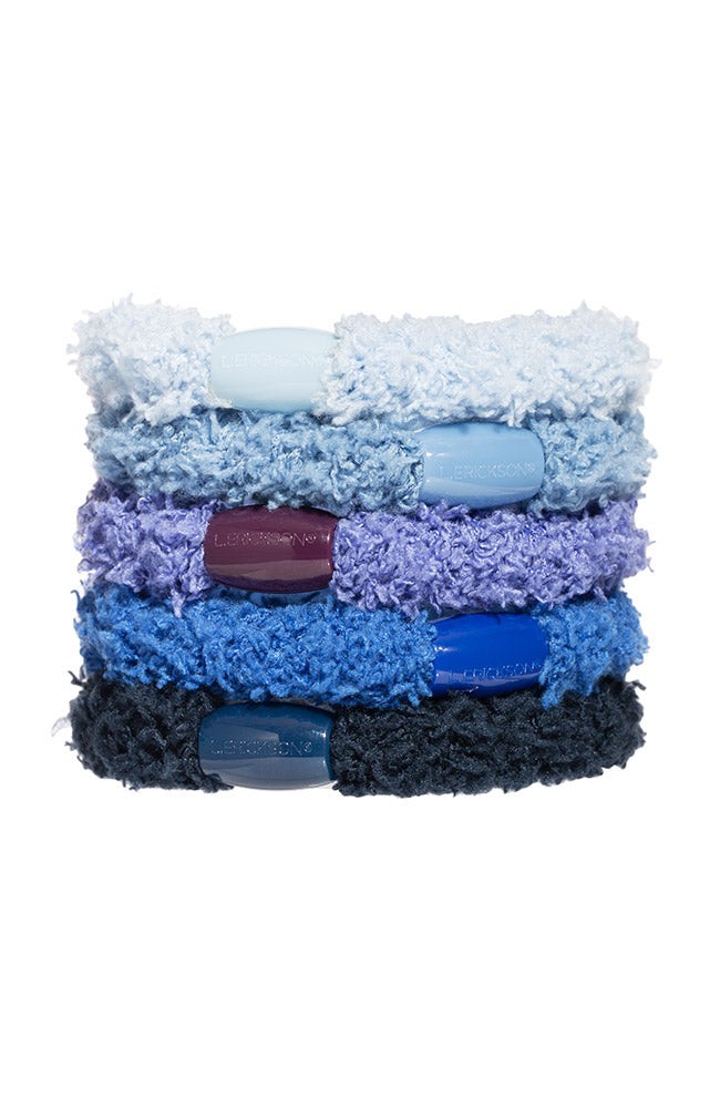 L. Erickson extra thick hair ties. Blue multi pack of 5 ultra soft ponytail holders.