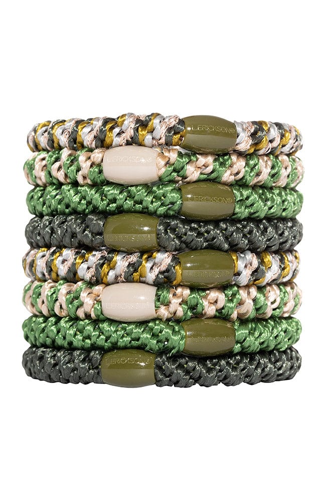 Thick, Green Hair Ties by L. Erickson, 8 Grab and Go Ponytail Holders, strong hold for thick hair.