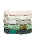 L. Erickson hair ties, 5 pack thick, fuzzy ponytail holders, green, beige soft bands.