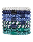 Thick, Blue Green Multi Hair Ties by L. Erickson, 8 Grab and Go Ponytail Holders, strong hold for thick hair.