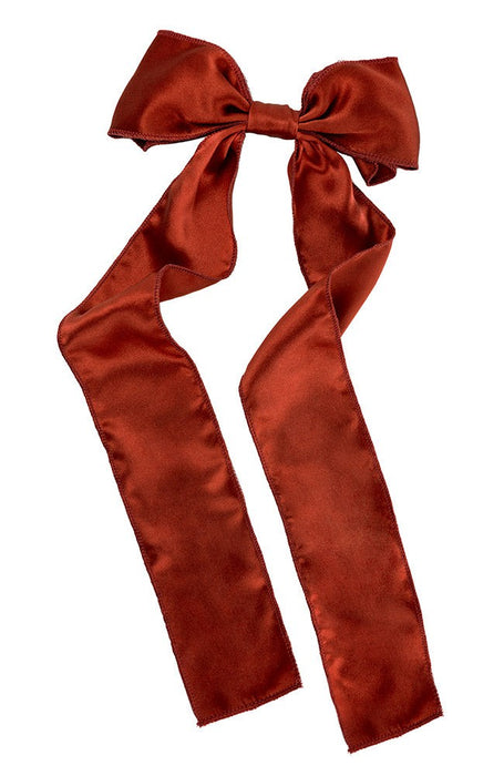 Rust silk bow hair clip for women, Long Tail Bow Barrette, Silk Charmeuse Ancient Rust by L. Erickson USA, handmade in America