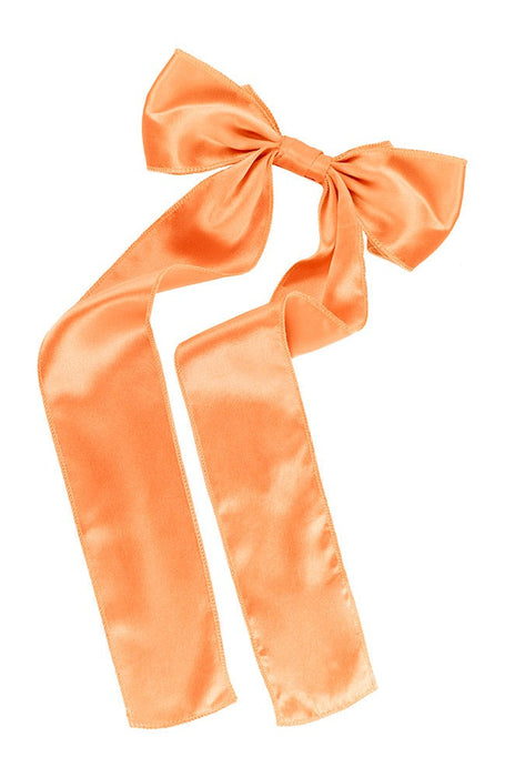 Peach silk bow hair clip for women, Long Tail Bow Barrette, Silk Charmeuse Apricot by L. Erickson USA, handmade in America
