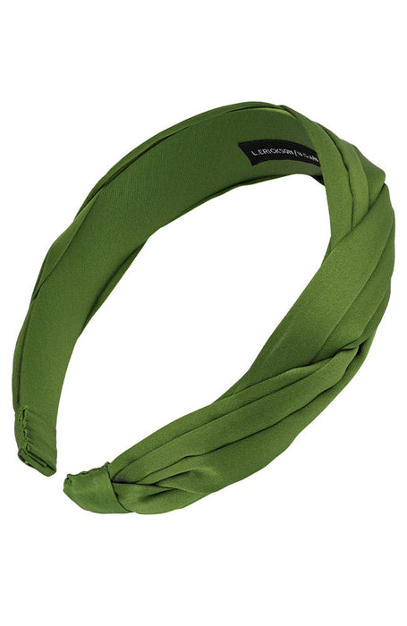 Pleated green silk headband for women, Grace Headband, Silk Charmeuse Avocado Green by L. Erickson USA, handmade in America