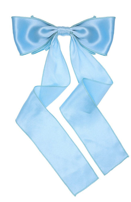 Light blue silk bow hair clip for women, Long Tail Bow Barrette, Silk Charmeuse Cloud Blue by L. Erickson USA, handmade in America