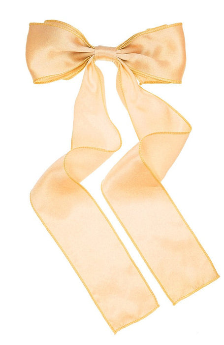 Peach silk bow hair clip for women, Long Tail Bow Barrette, Silk Charmeuse Lazy Peach by L. Erickson USA, handmade in America