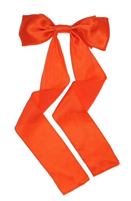 Bright orange silk bow hair clip for women, Long Tail Bow Barrette, Silk Charmeuse Mandarin orange by L. Erickson USA, handmade in America