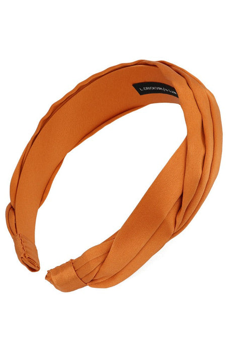Pleated burnt orange silk headband for women, Grace Headband, Silk Charmeuse Orange by L. Erickson USA, handmade in America