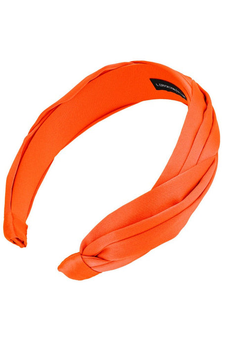 Pleated bright orange silk headband for women, Grace Headband, Silk Charmeuse Mandarin Orange by L. Erickson USA, handmade in America