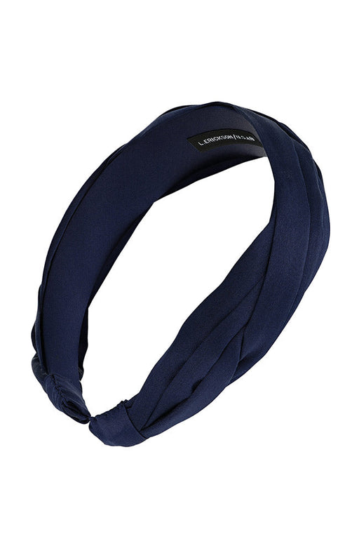 Pleated navy silk headband for women, Grace Headband, Silk Charmeuse Navy by L. Erickson USA, handmade in America