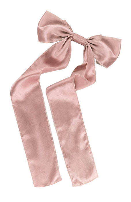 Pink silk bow hair clip on barrette clasp, Long Tail Bow Barrette, Silk Charmeuse Pale Peche by L. Erickson USA, handmade in America