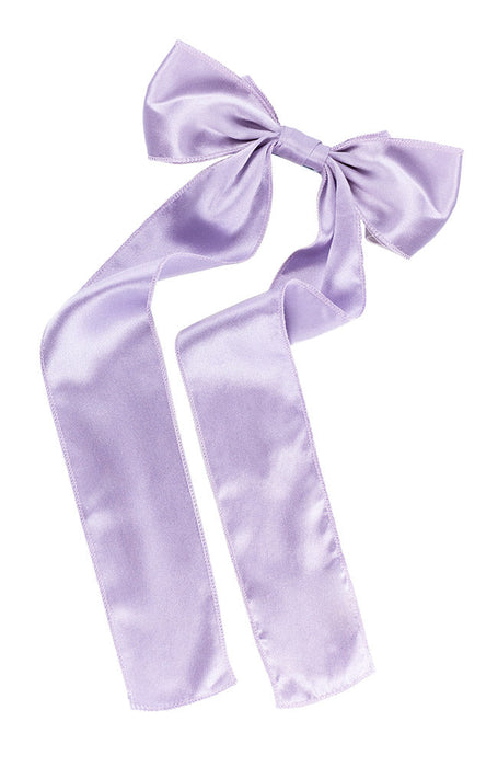 Purple silk bow hair clip for women, Long Tail Bow Barrette, Silk Charmeuse Pixie by L. Erickson USA, handmade in America