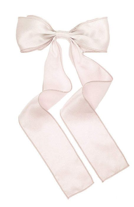 Light pink silk bow hair clip for women, Long Tail Bow Barrette, Silk Charmeuse Rose Quartz by L. Erickson USA, handmade in America