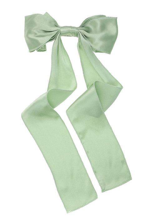 Sage green silk bow hair clip for women, Long Tail Bow Barrette, Silk Charmeuse Sage Green by L. Erickson USA, handmade in America