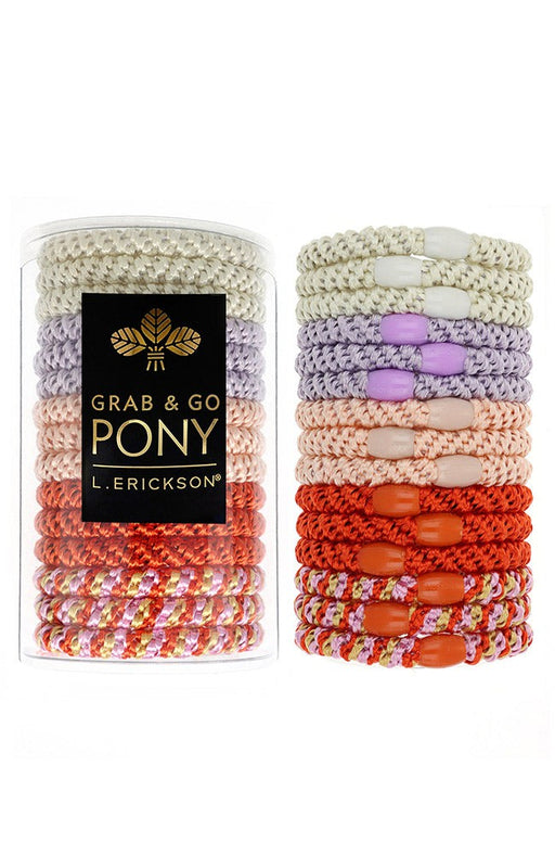 L. Erickson hair ties for thick hair on sale. 15 pack Grab & Go Pony Tube, Strawberry Shortcake, Orange, Purple, Beige.