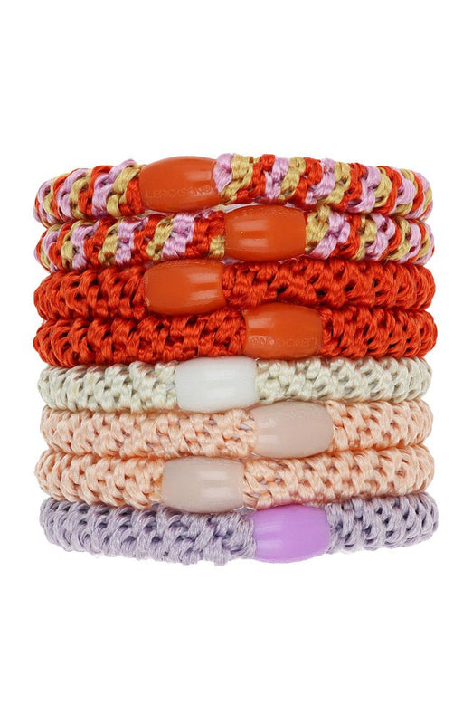 L. Erickson hair ties for thick hair on sale. 8 pack Grab & Go Ponytail Holders, Strawberry Shortcake, Orange, Purple, Beige.
