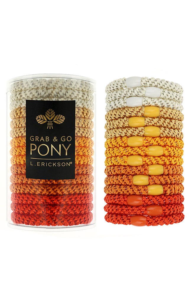 L. Erickson hair ties, 15 pack of Grab &amp; Go  Pony Tube, Thick, orange, ivory hair bands.