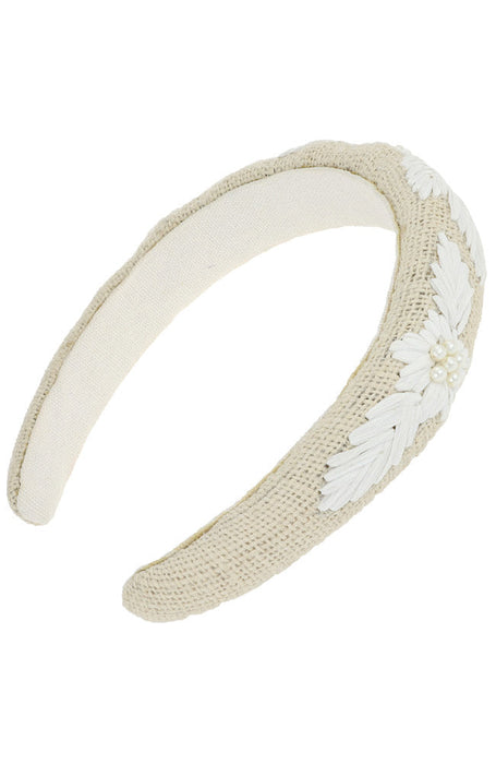 Tan pearl embellished wide headband for women, Sydney Headband by L. Erickson