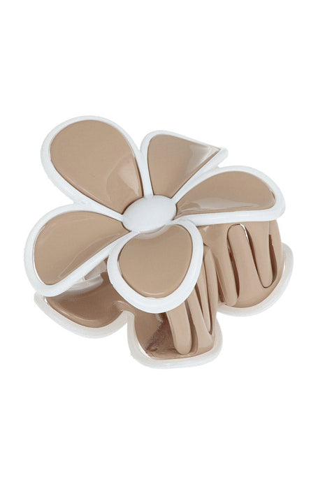 Tan & White flower hair clip for women, Hibiscus Jaw by L. Erickson