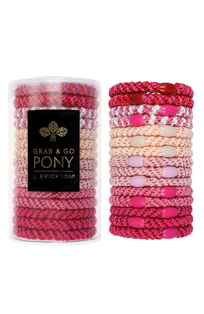 L. Erickson hair ties, 15 pack of Grab &amp; Go  Pony Tube, Thick, pink hair bands.