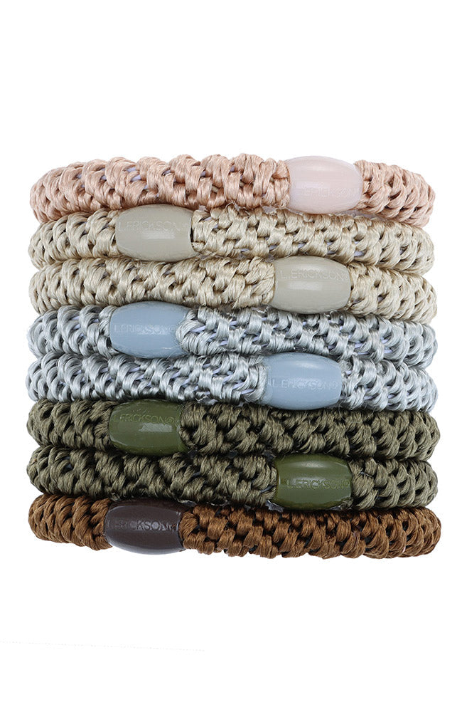 Thick, Multicolor Hair Ties by L. Erickson, 8 Grab and Go Ponytail Holders, strong hold for thick hair.