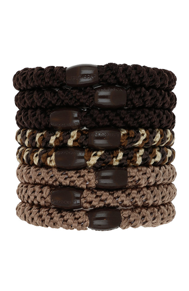 Thick, dark brown hair ties by L. Erickson, 8 pack