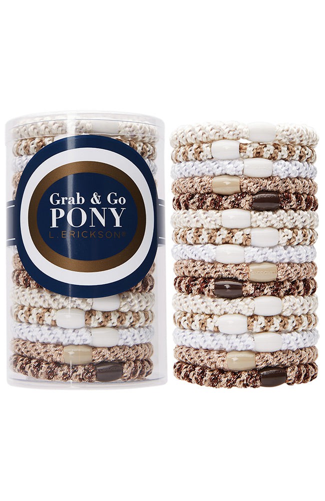 L. Erickson hair ties for thick hair, 15 pack of Grab &amp; Go  Pony Tube, beige hair bands.