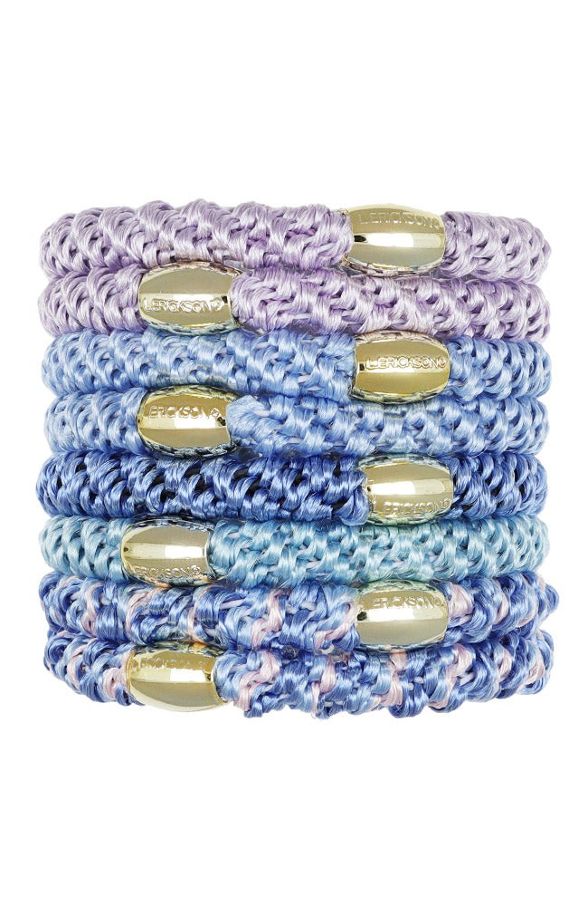 L. Erickson hair ties, 8 pack of Grab &amp; Go ponytail holders, Thick, blue &amp; gold hair bands.