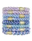 L. Erickson hair ties, 8 pack of Grab & Go ponytail holders, Thick, blue & gold hair bands.